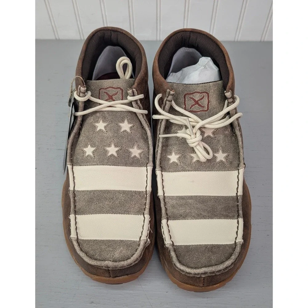 Twisted Mens Chukka Driving Moc MDM0075 Brown/Ivory USA Flag Casual Size 12M NOB
